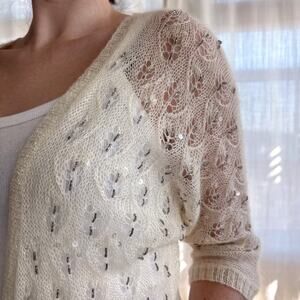 Y2K Ann Taylor Loft Mohair Wool Blend Sweater Embellished Women's Size XS